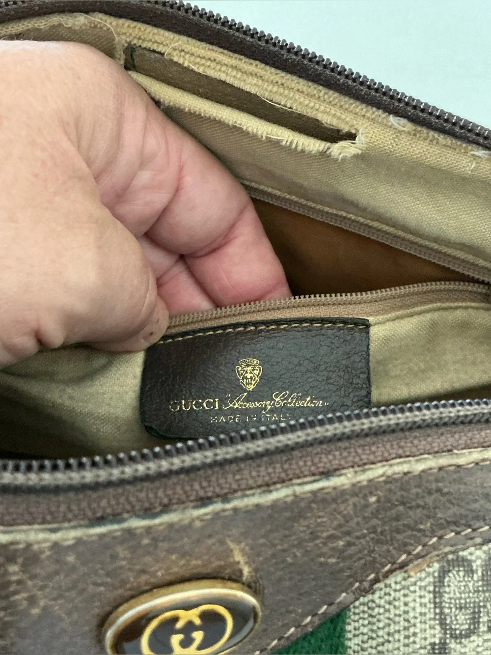 Gucci Vintage GG Supreme Boston Bag Web Stripe Satchel Brown Monogram - Picture 12 of 16